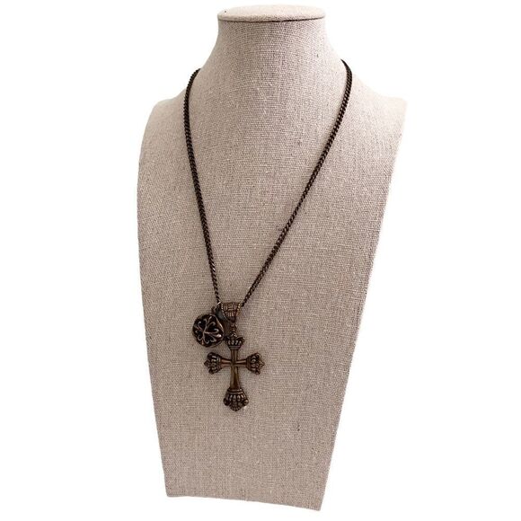 Fashionable Boho Statement Necklace with Cross in Vintage Tone - Picture 1 of 4